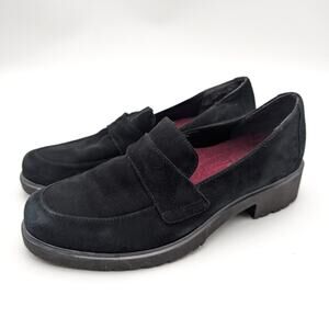 Munro Geena Classic Moc-Toe Loafer Shoes Women's Black Suede Size US7W EU37.5
